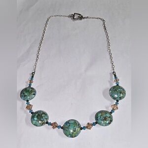 Sterling Silver Turquoise Necklace Toogel Clasp Design 21in Long